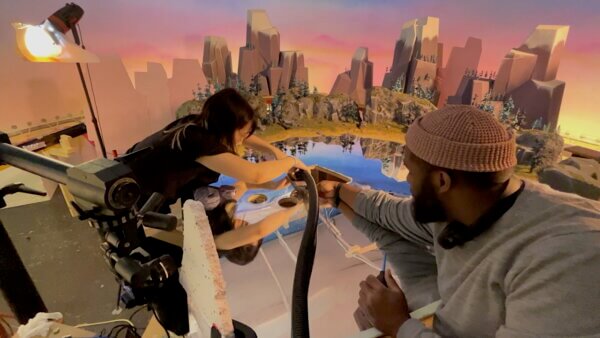 Behind the scenes photo of the TBBIP paradise set